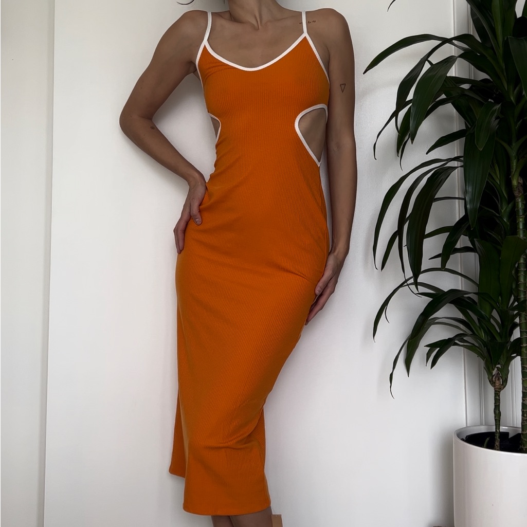 Nwot Reformation Lilou Dress - Citrus Orange/Ochre - Size M